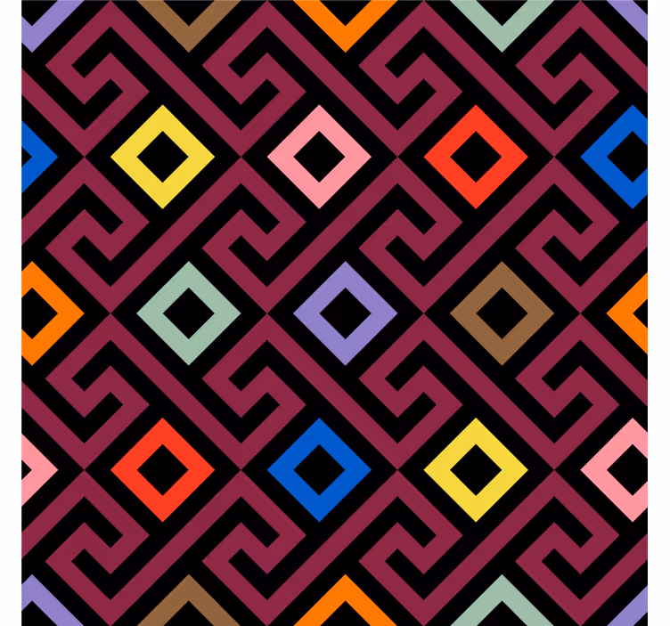 Colorful geometric maze pattern roller blind for living room - TenStickers