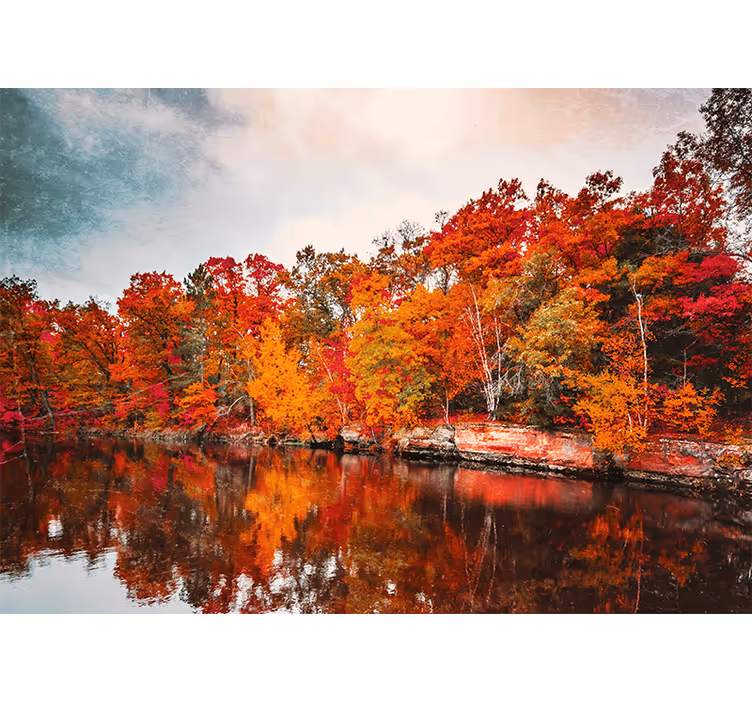Autumn forest reflection roller blind for living room - TenStickers