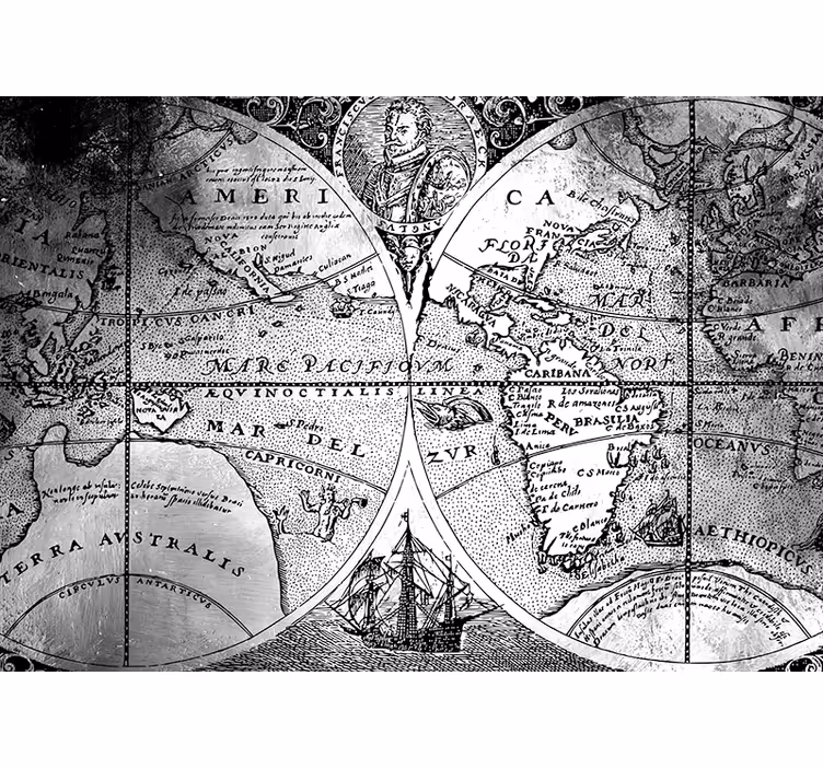 Grey roller blind with black and white world map - TenStickers