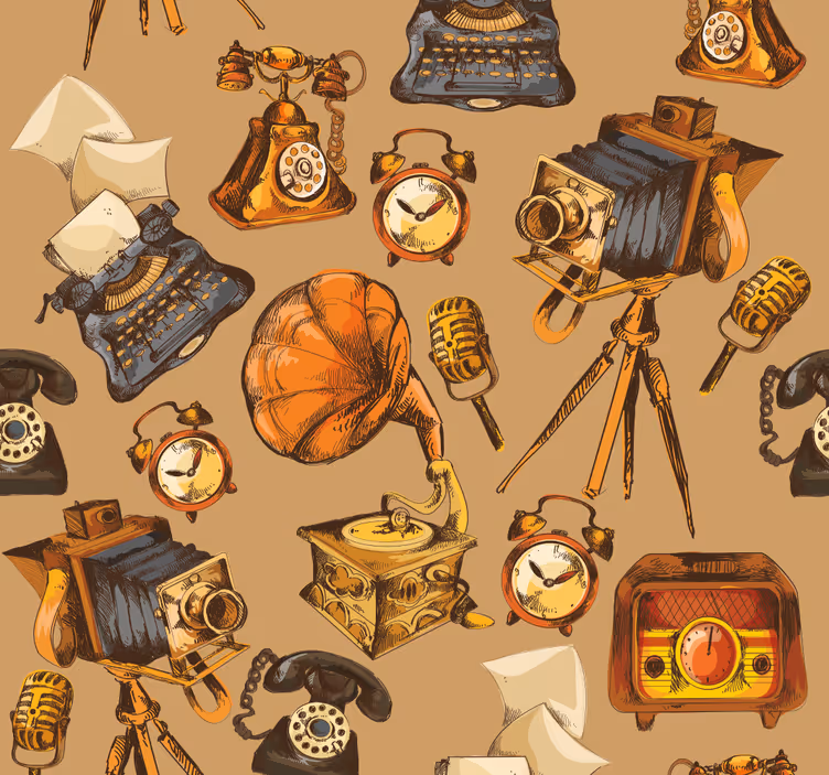 Vintage roller blind vintage object collage - TenStickers