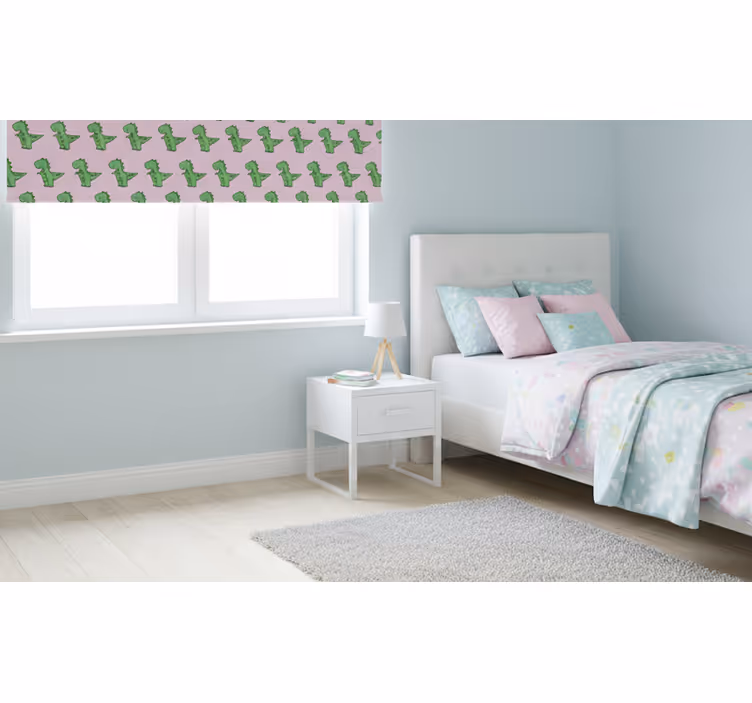 Pink roller blind with small dinosaurs on pink background - TenStickers