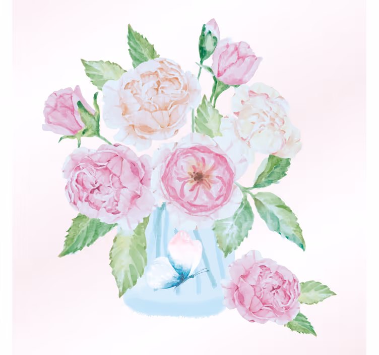 Roller blind for living room with floral jar and butterfly - TenStickers