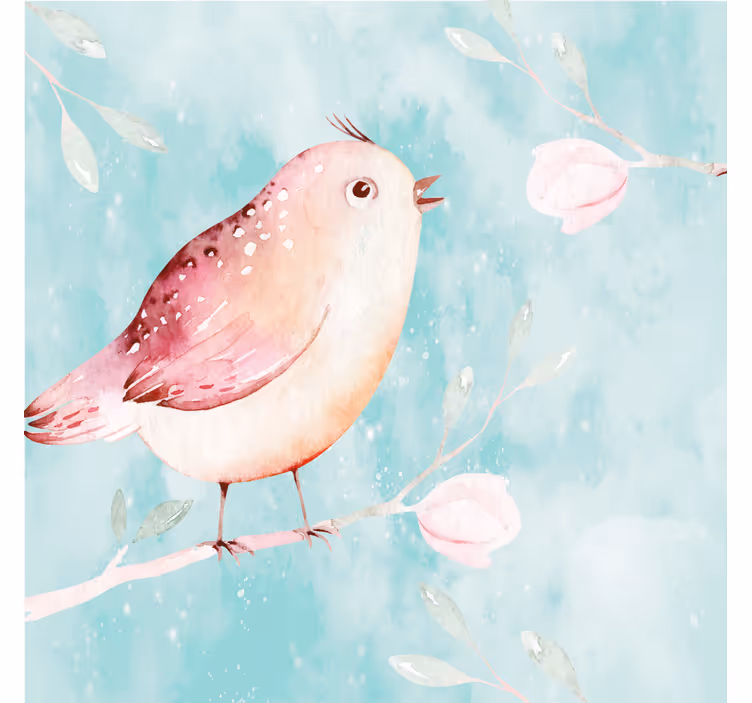 Painted bird with white flowers roller blind for living room - TenStickers