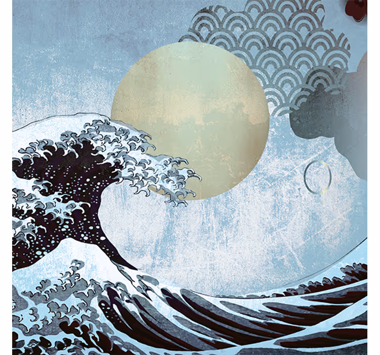 Roller blind for living room wave oriental art - TenStickers