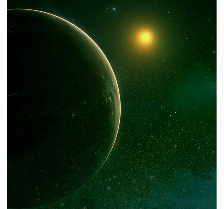 Roller blind for living room green planet satellite design - TenStickers