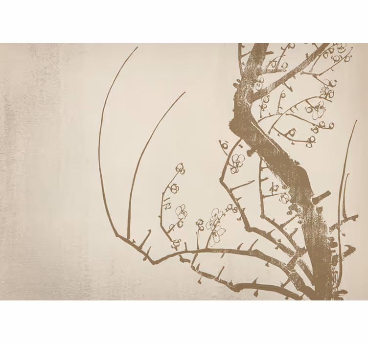 Beige roller blind with japandi tree design - TenStickers