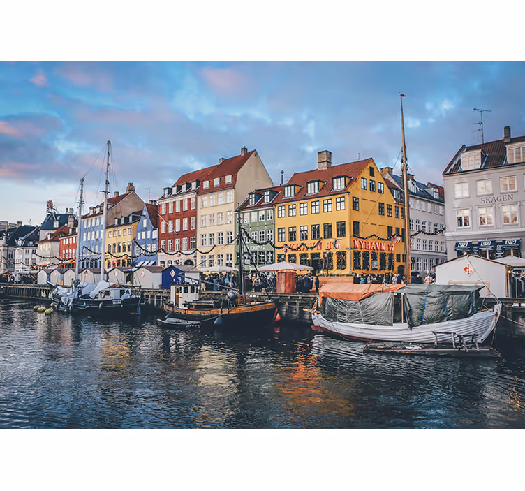 Bedroom roller blind copenhagen houses with ships - TenStickers