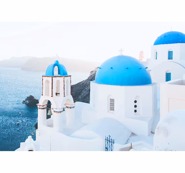 Bedroom roller blind santorini white and blue ocean - TenStickers