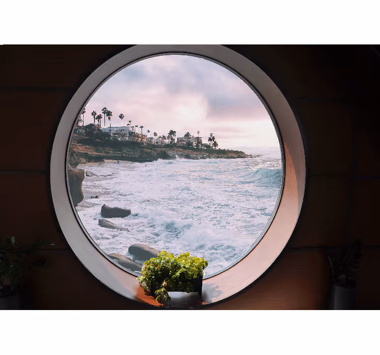Bedroom roller blind 3d ocean shore with rocks - TenStickers