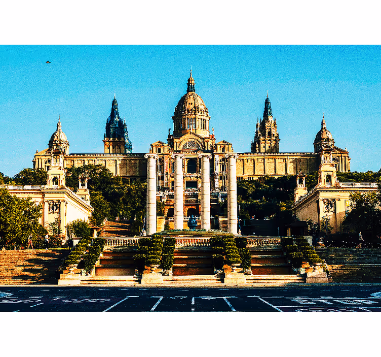 Bedroom roller blind illuminated views of montjuic - TenStickers