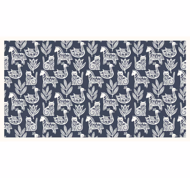 Grey roller blind with folk horses design - TenStickers