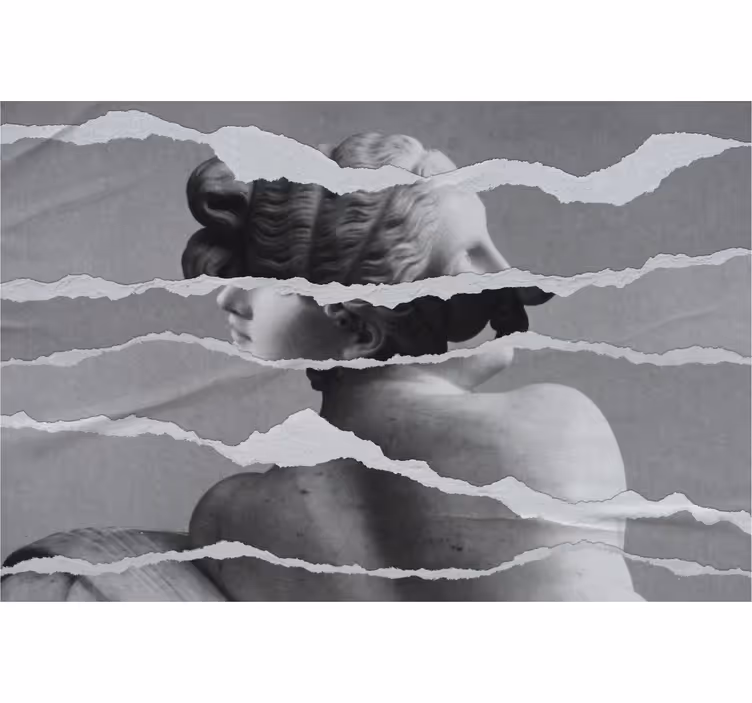 Grey roller blind with greek statue torn paper design - TenStickers