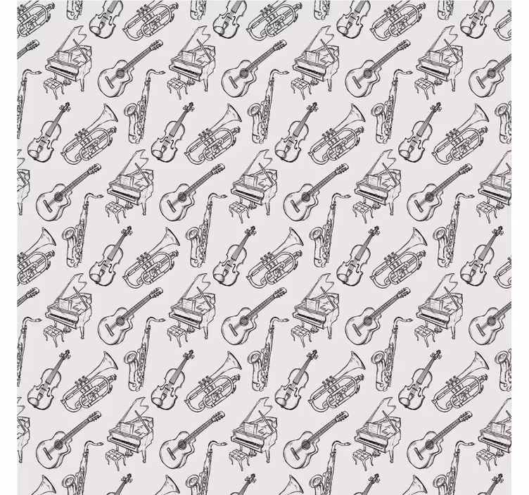 Grey roller blind with hand-drawn musical instruments - TenStickers