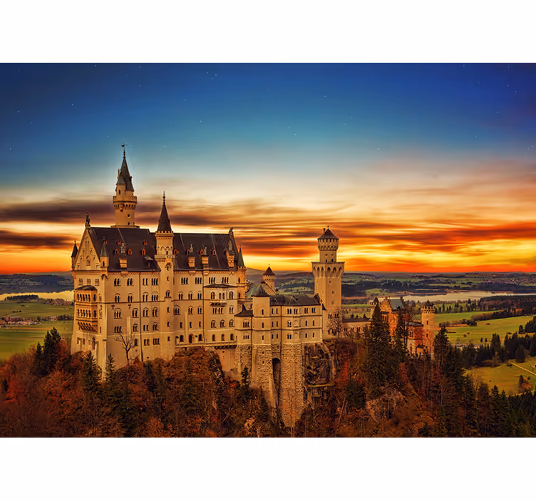 Bedroom roller blind castle in a meadow at dawn - TenStickers