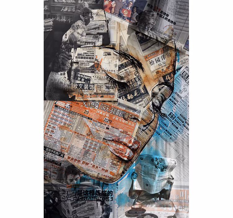 Woman face on newspapers roller blind for living room - TenStickers