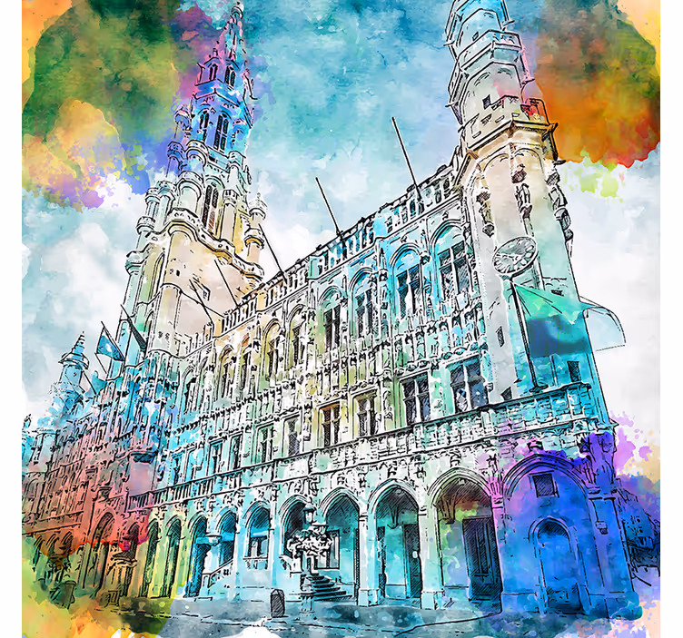 Roller blind for living room watercolor grand place brussels - TenStickers