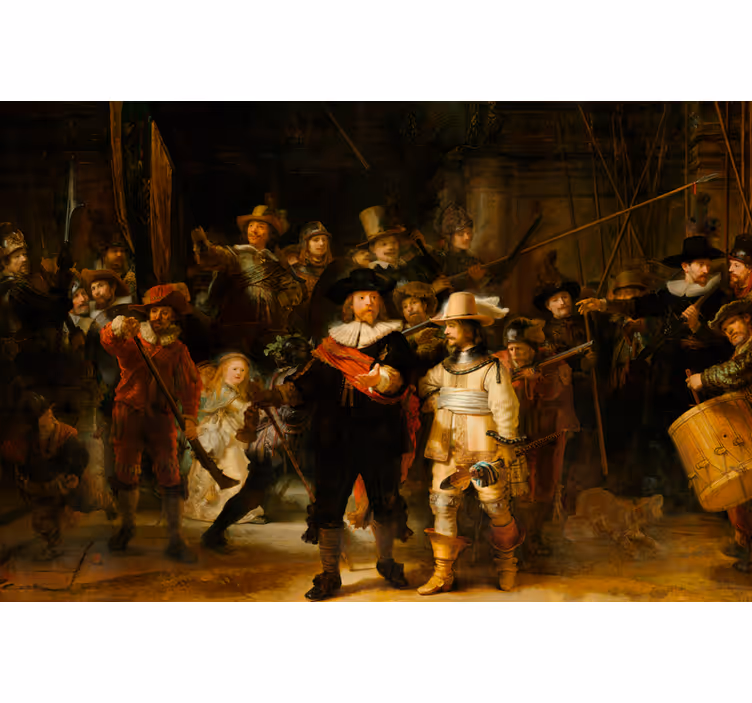 Roller blind for living room rembrandt's night watch - TenStickers