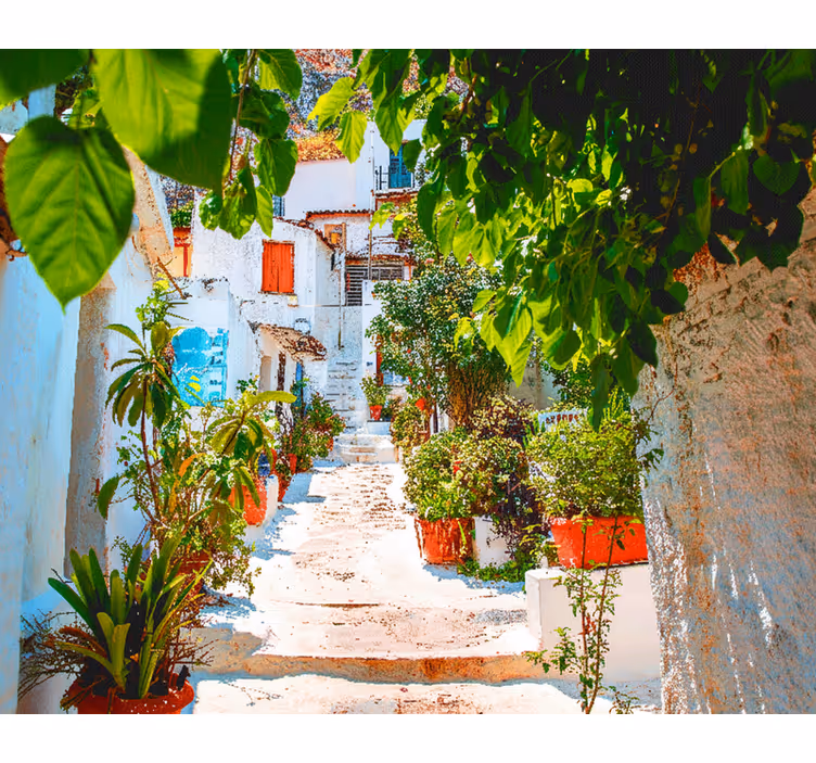 Bedroom roller blind of a charming mediterranean street - TenStickers