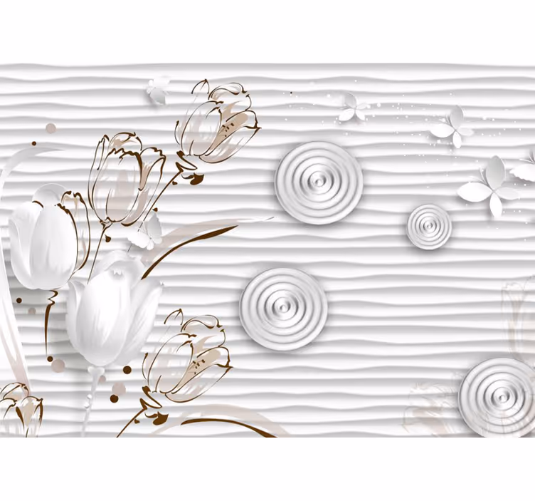 White roller blind with illustrated tulips and circles - TenStickers