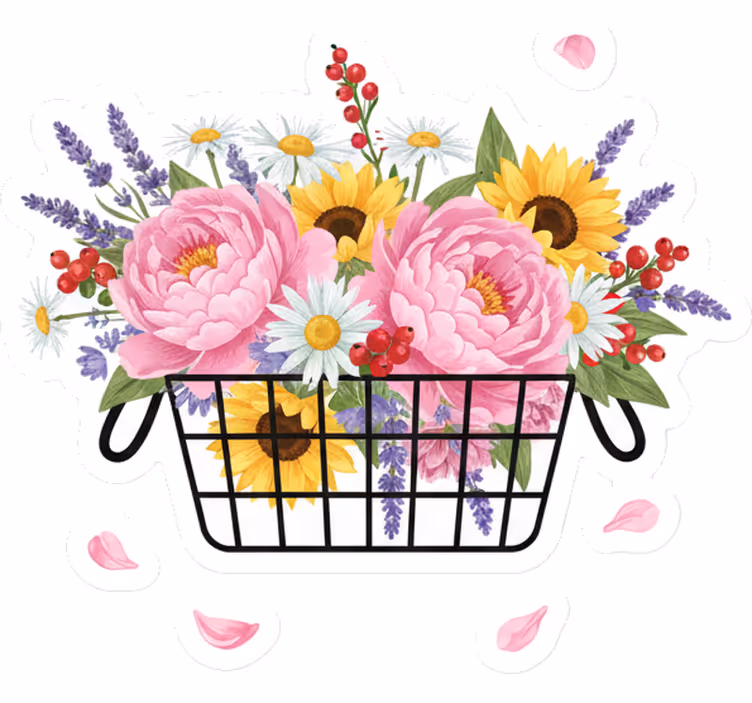 White roller blind fancy flower basket - TenStickers