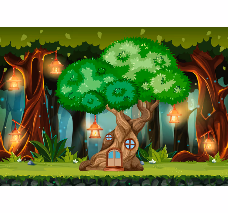Kids roller blind fantasy tree house with lanterns - TenStickers