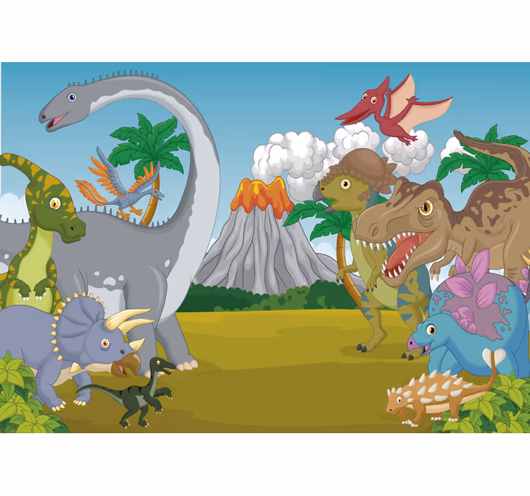 Kids roller blind with decorative dinosaur mural - TenStickers