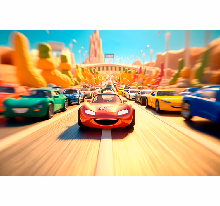 Kids roller blind cartoon car race design - TenStickers