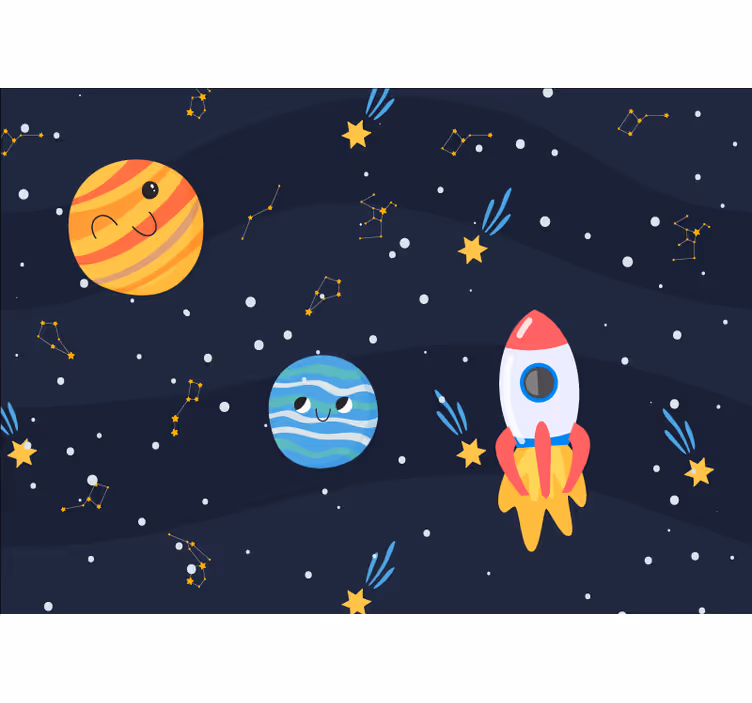 Kids roller blind galaxy with spaceships and planets - TenStickers