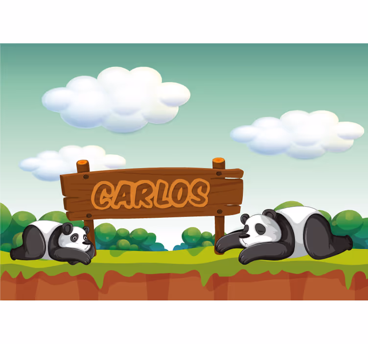 Kids roller blind panda's room personalised name - TenStickers