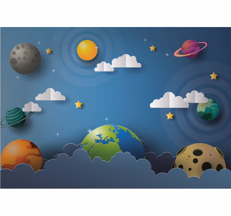 Kids roller blind with cartoon planets in a row - TenStickers