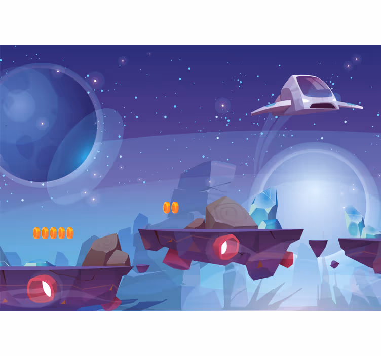 Kids roller blind with floating space stones and spaceship - TenStickers