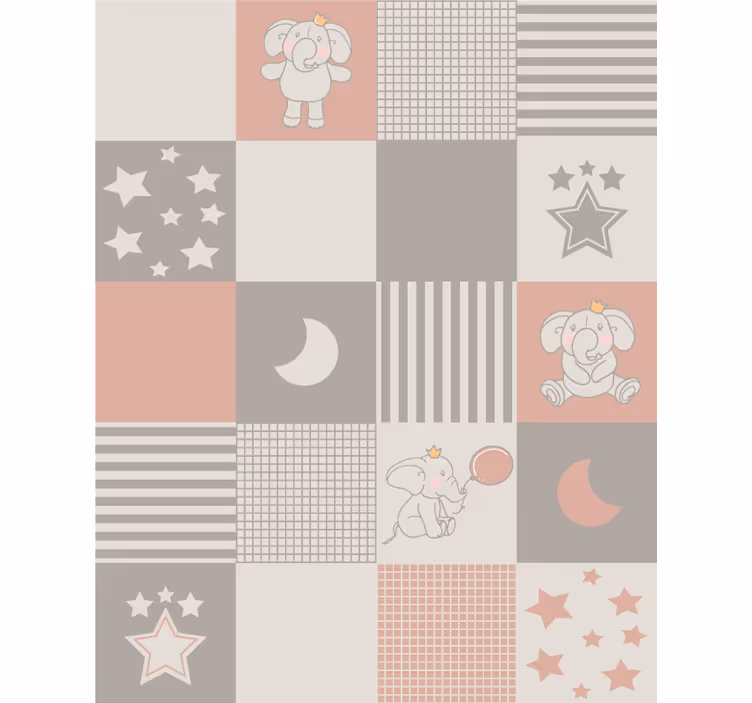 Kids roller blind with elephant motifs and nordic tiles - TenStickers