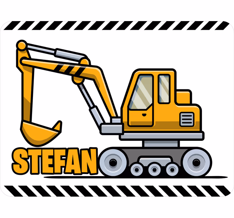 Kids roller blind yellow cartoon excavator with name - TenStickers
