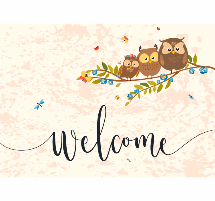 Kids roller blind with 3 owls and welcome text - TenStickers