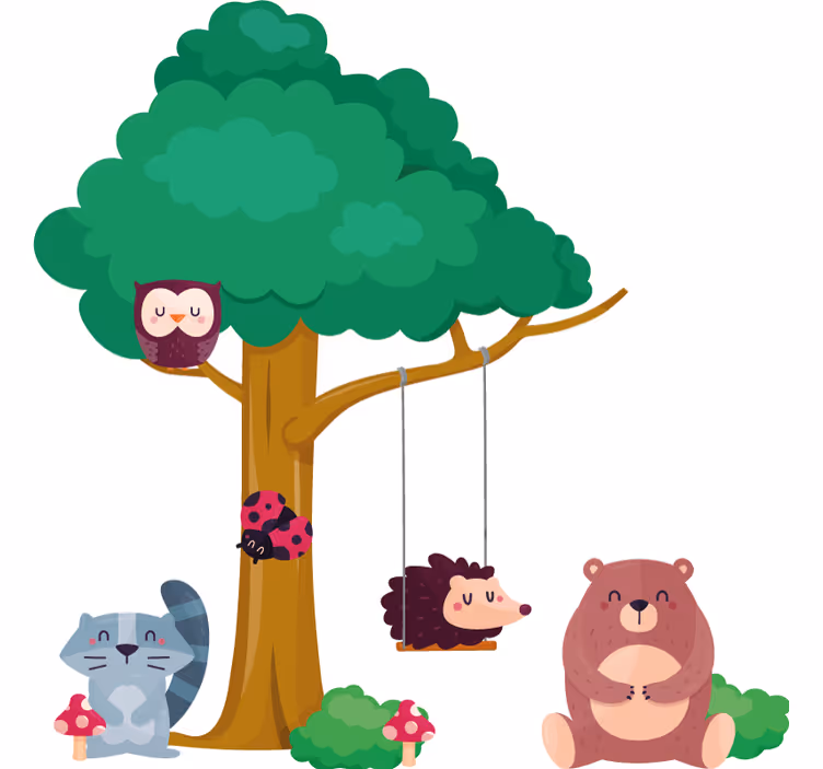 Kids roller blind forest animals by a swing - TenStickers