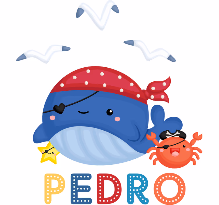 Kids roller blind cute blue pirate whale - TenStickers