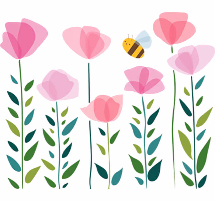 Kids roller blind pink flowers and bee - TenStickers