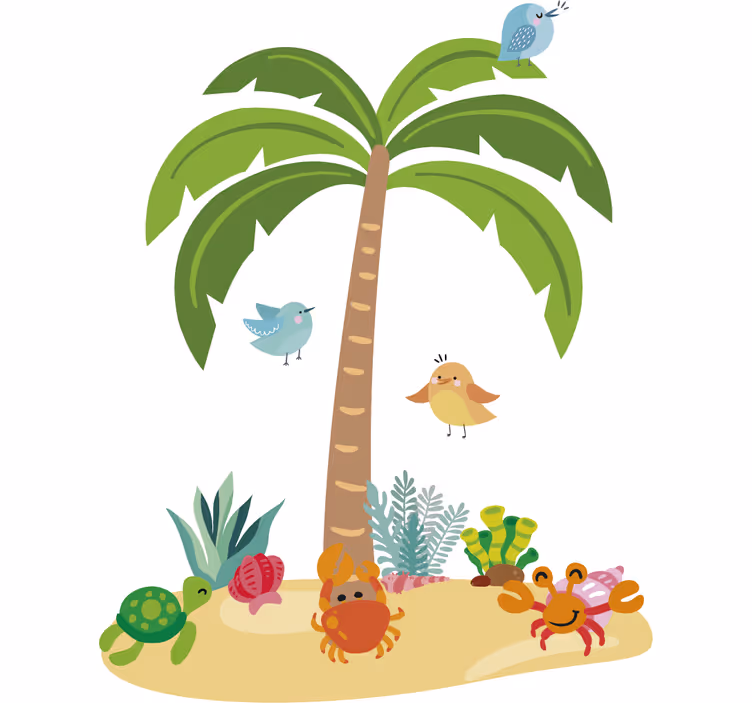 Kids roller blind palm tree and sea animals - TenStickers