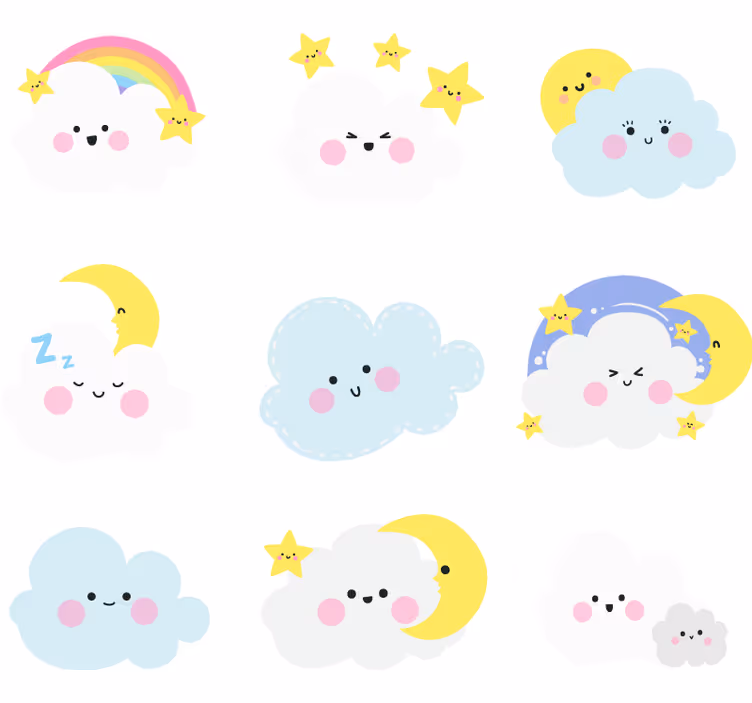 Kids roller blind white and blue clouds - TenStickers