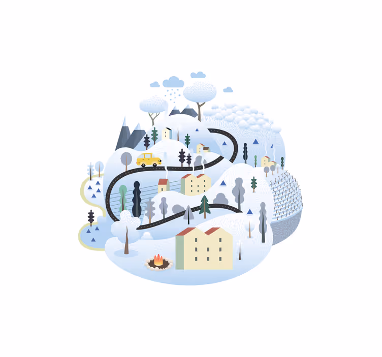 Kids roller blind grey village with mountains - TenStickers