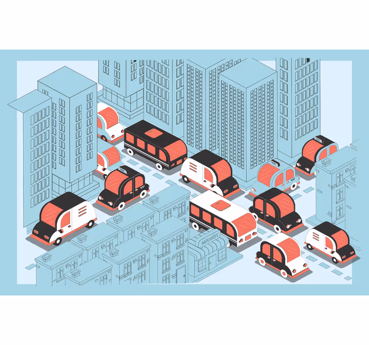 Kids roller blind mint blue busy city design - TenStickers