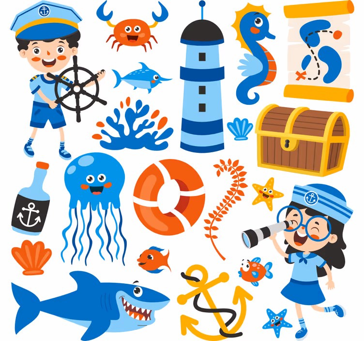 Kids roller blind pirate and sea life theme - TenStickers