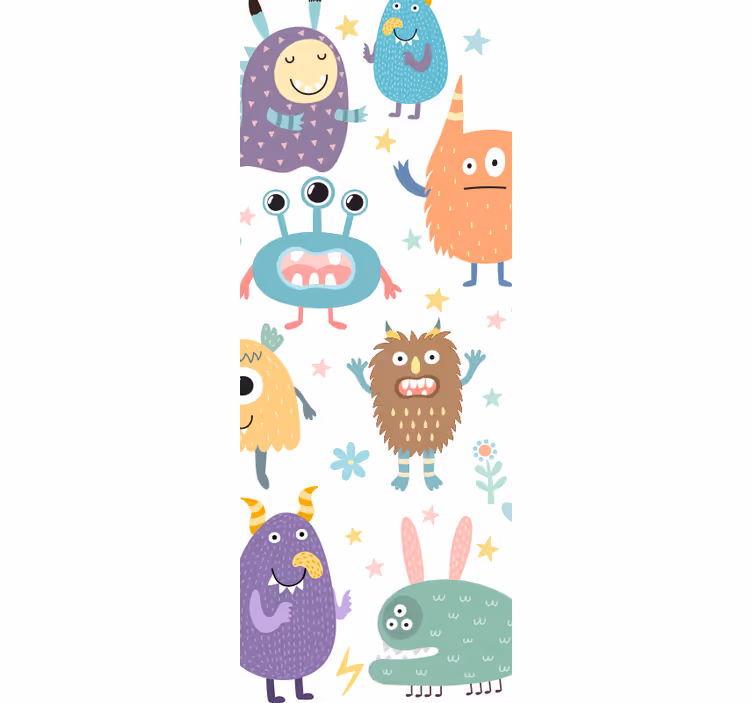 Kids roller blind happy monster door design - TenStickers