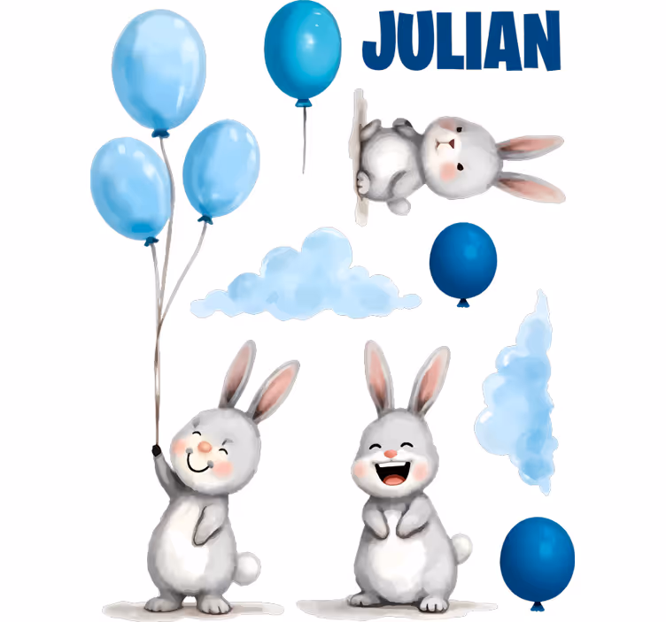 Kids roller blind blue balloons with bunnies - TenStickers