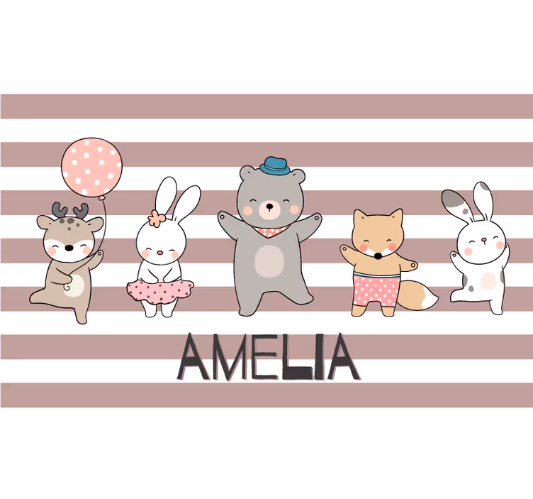 Kids roller blind happy animal drawing with name - TenStickers