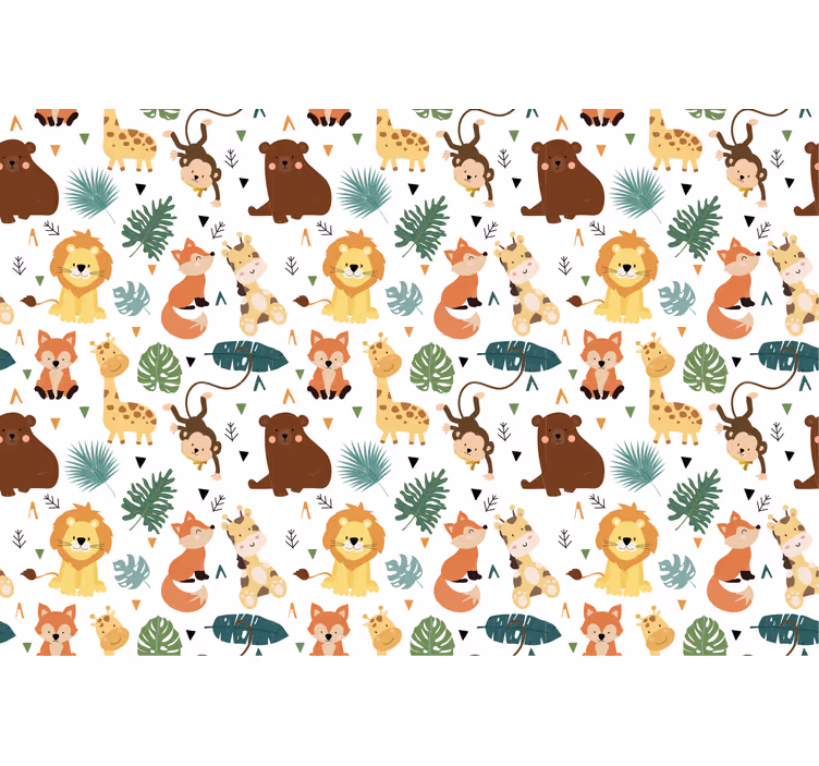 Kids roller blind featuring adorable wild animals and leaves - TenStickers