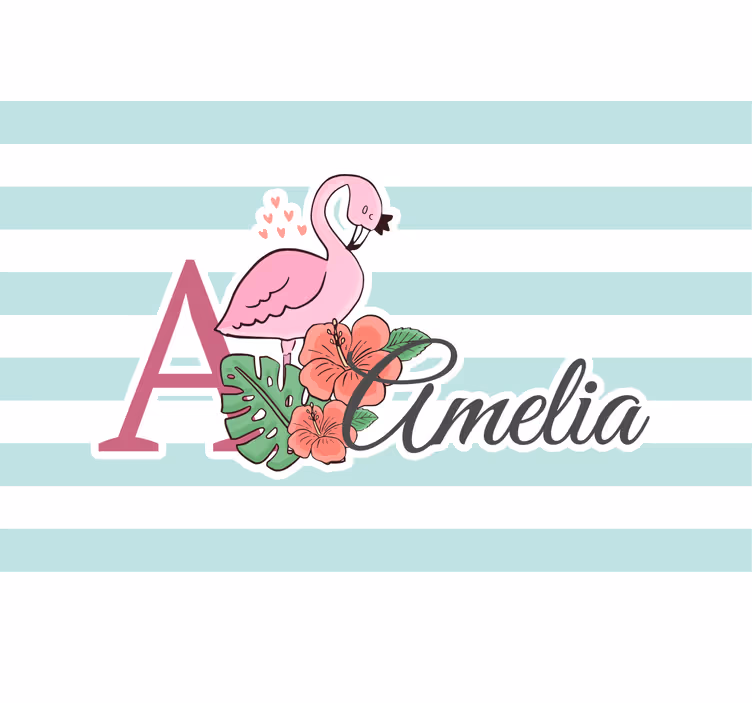 Kids roller blind cute flamingo with name - TenStickers