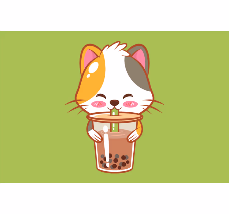 Kids roller blind cat drinking chocolate design - TenStickers