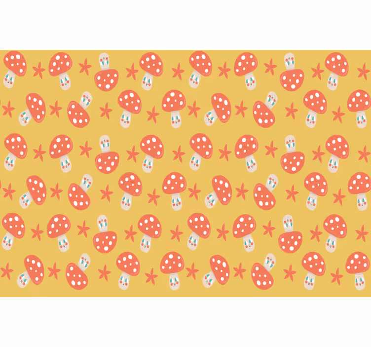 Kids roller blind with classic mushroom faces on yellow - TenStickers