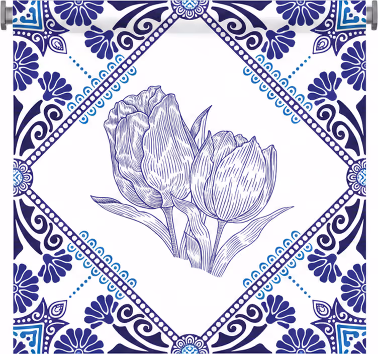 Roller blind for kitchen window delfts blue tulips - TenStickers